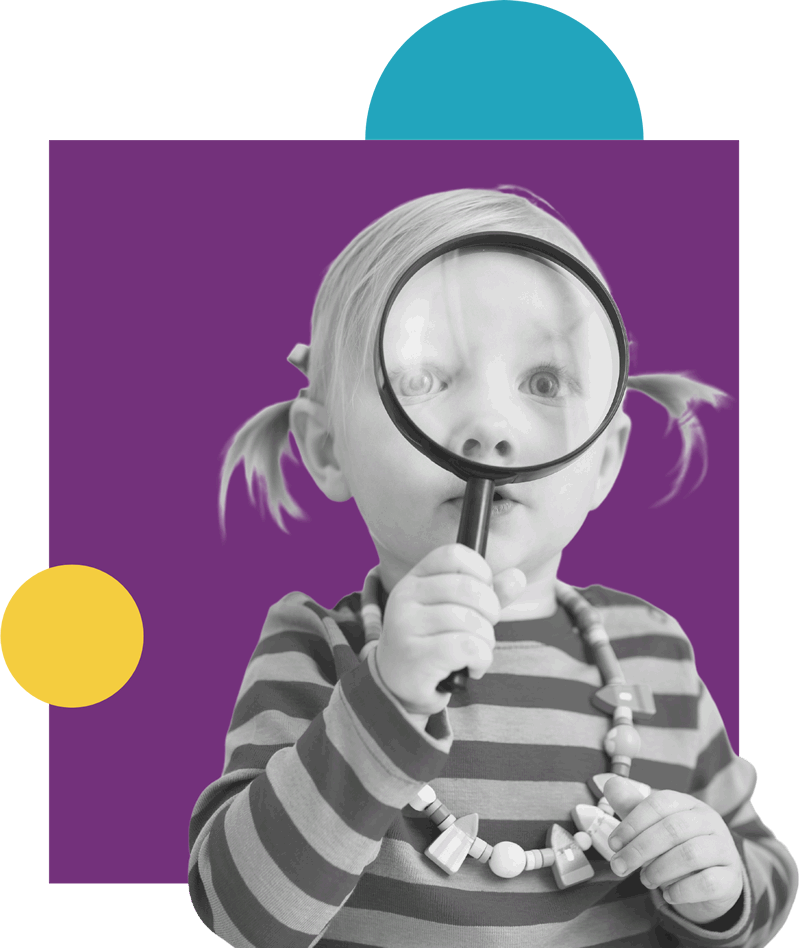 Imagen de Programas implementados - Se visualiza una Nena mirando a través de una lupa