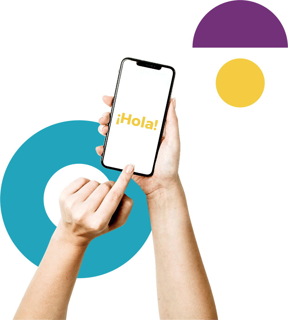 Imagen de Contacto - Se visualiza un teléfono celular con el mensaje "Hola"