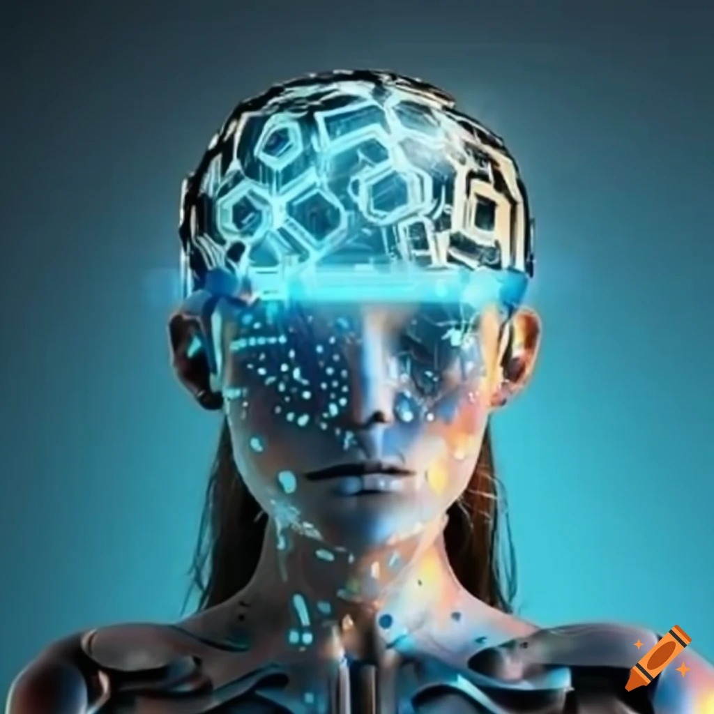 Imagen artística de una chica en donde se visualiza el interior de su cerebro tecnológico.